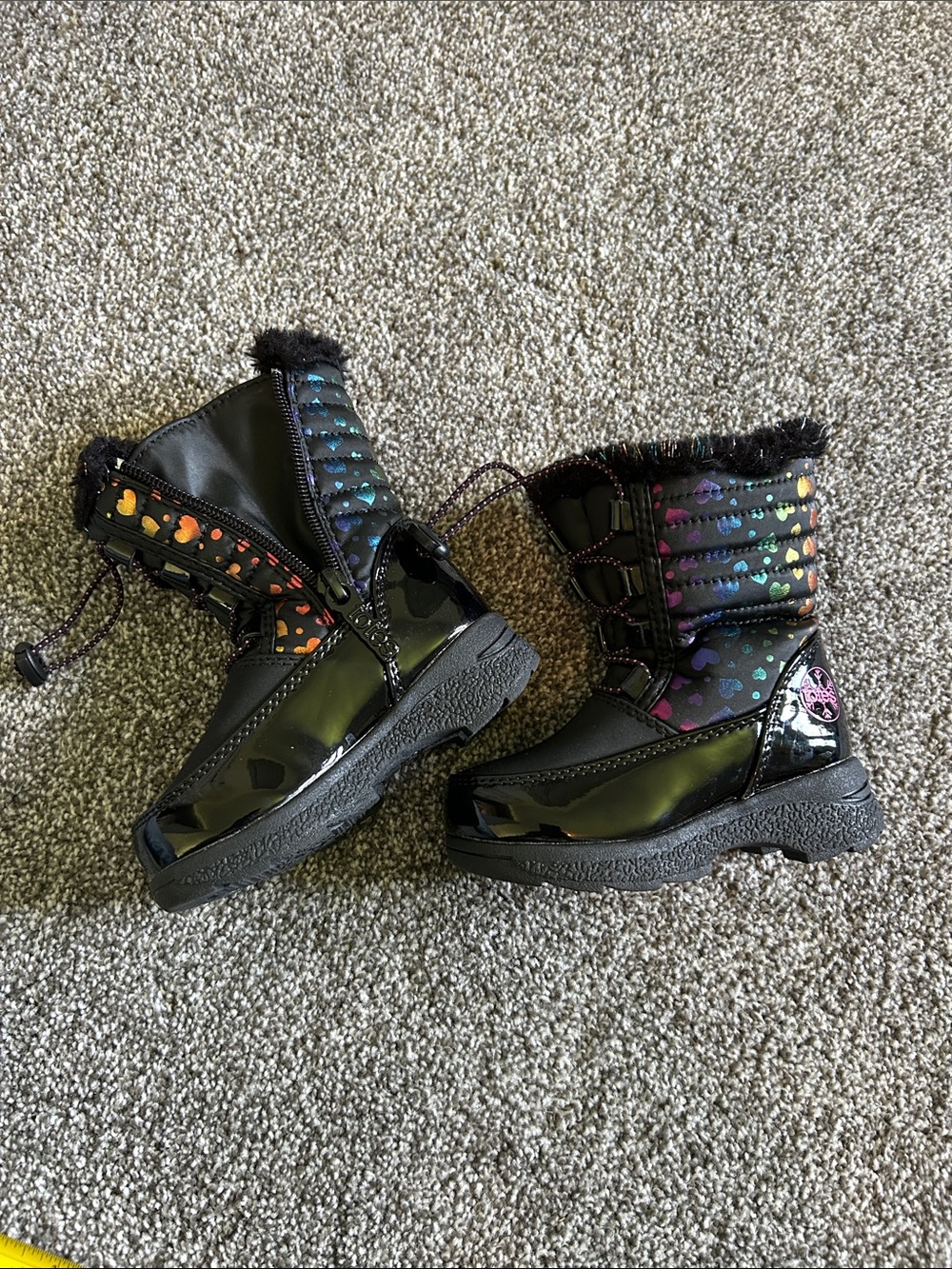 totes Kids Black Winter Boots with Multicolor Heart Accents 6M Toddler
